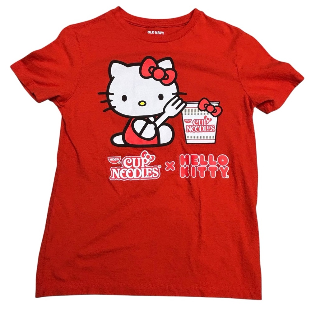 Old Navy Red & White Hello Kitty x Nissin Cup Noodles  Graphic Crew Neck Tee 8